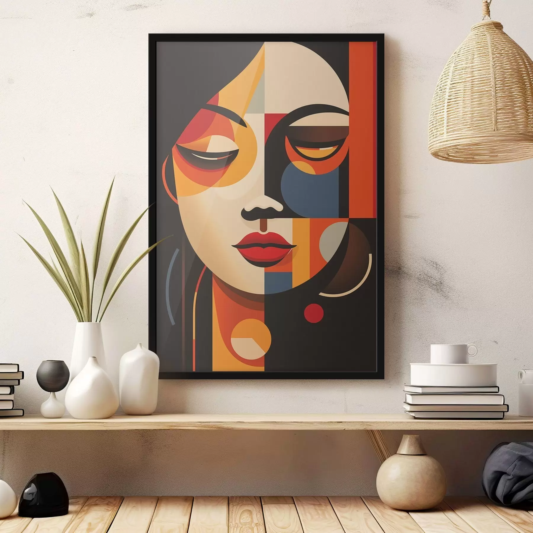 carta da parati Volto femminile geometrico dai colori caldi nr. f45087