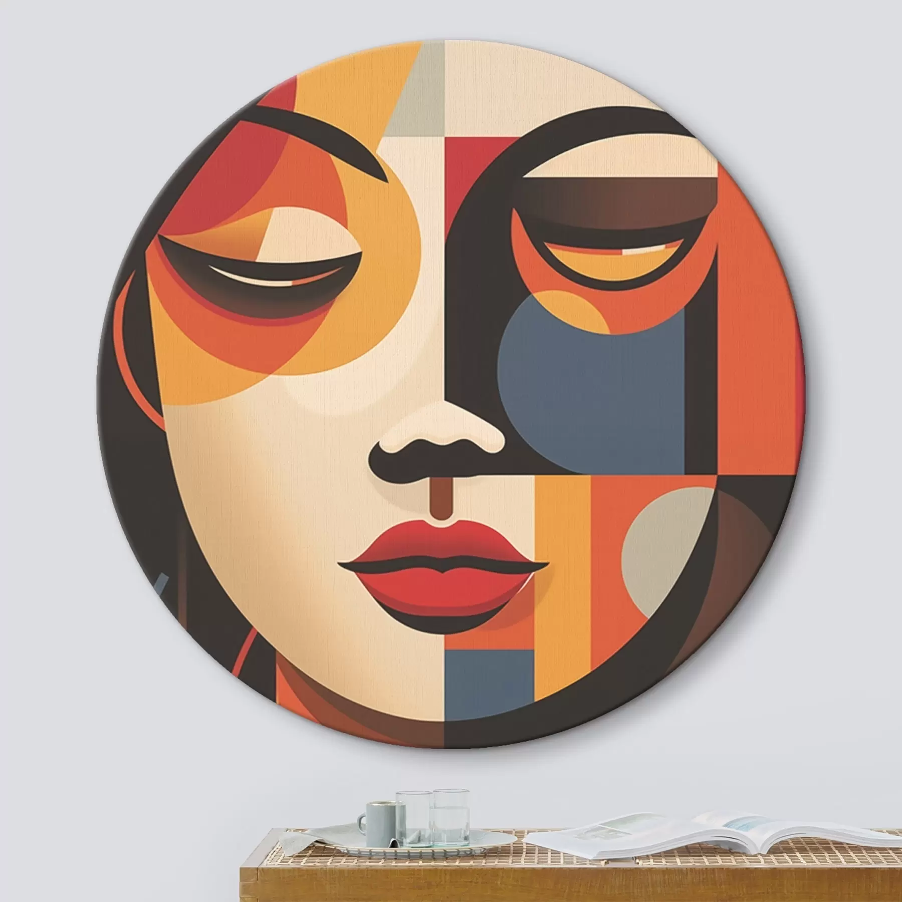 carta da parati Volto femminile geometrico dai colori caldi nr. r45087