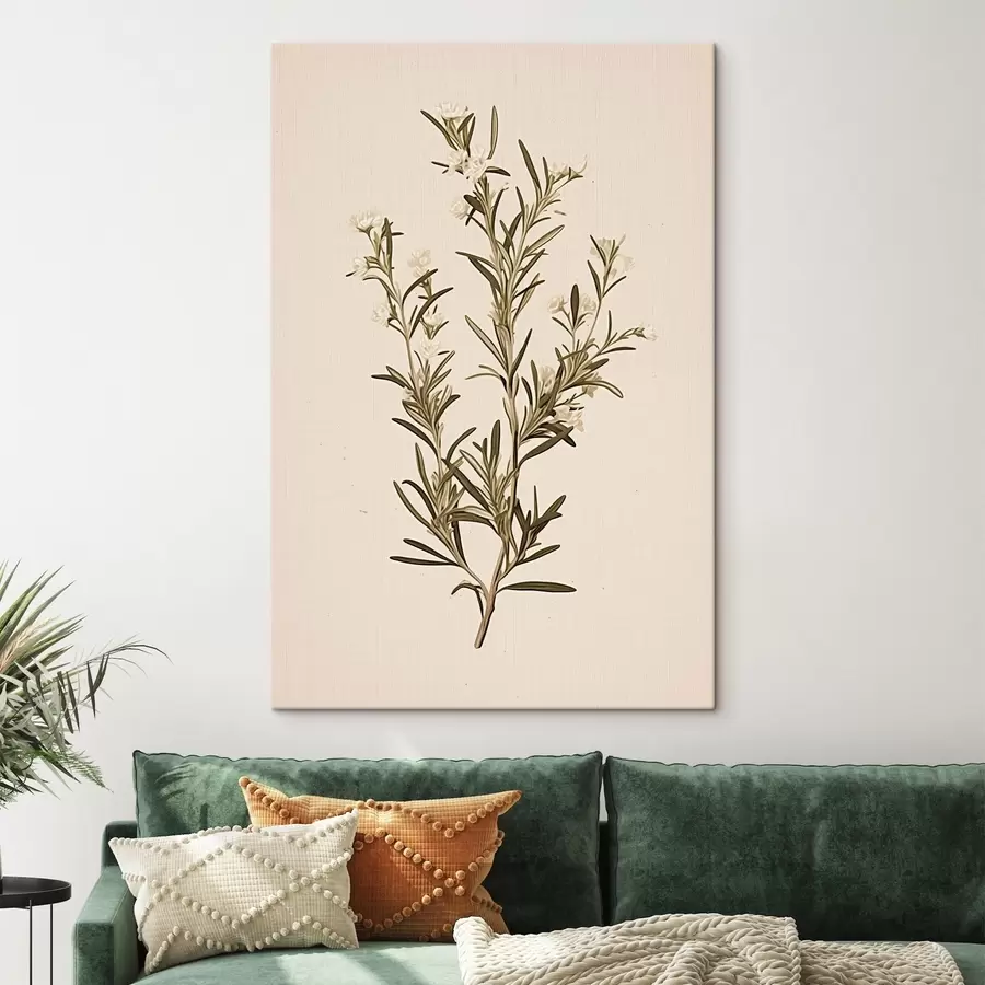 carta da parati botanica, ramo, sfondo beige, erba, minimal, pianta, foglie verdi, stelo nr. s45098