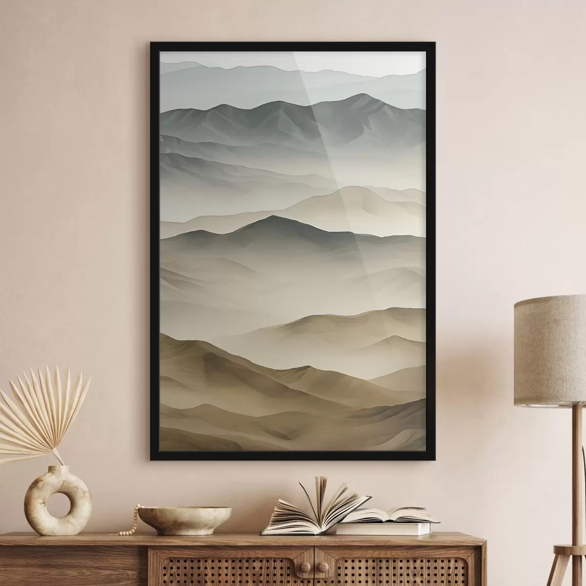 Poster montagne, strati, nebbia, sfumatura morbida, naturale, beige, astratto, paesaggio f45095