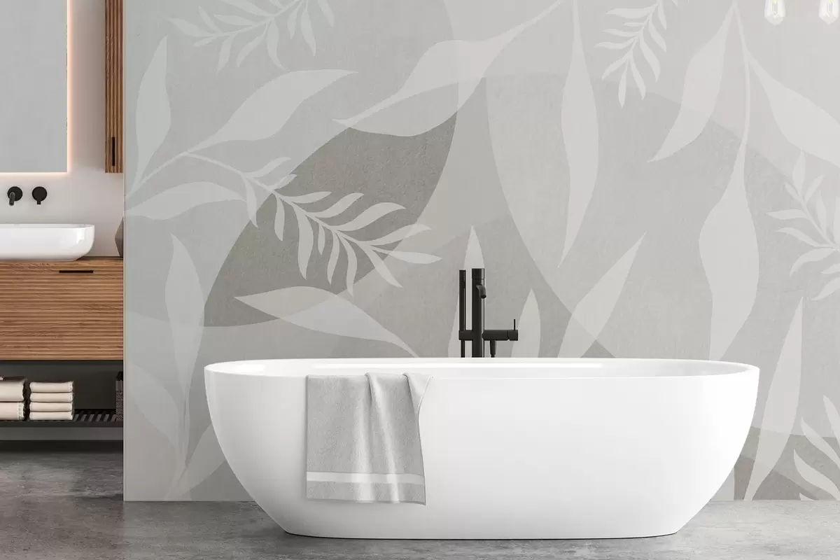 carta da parati Silhouette di ramoscelli su uno sfondo di cerchi astratti nr. w04270