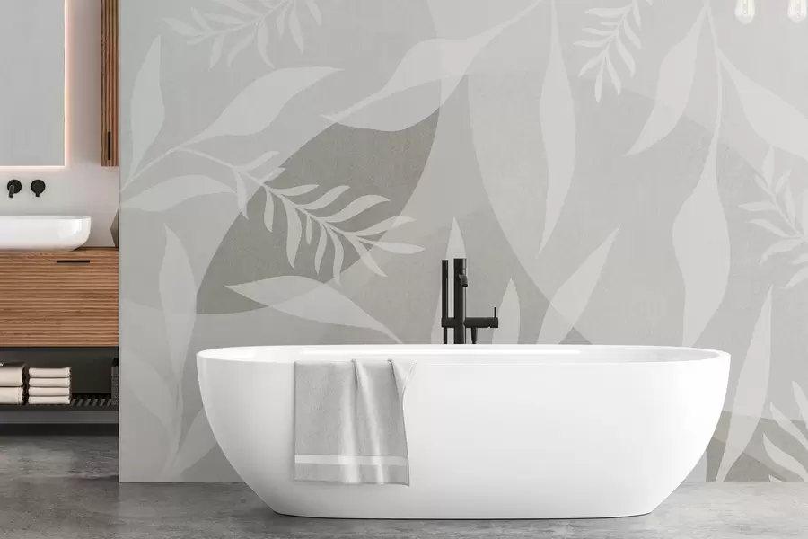 carta da parati Silhouette di ramoscelli su uno sfondo di cerchi astratti nr. w04270