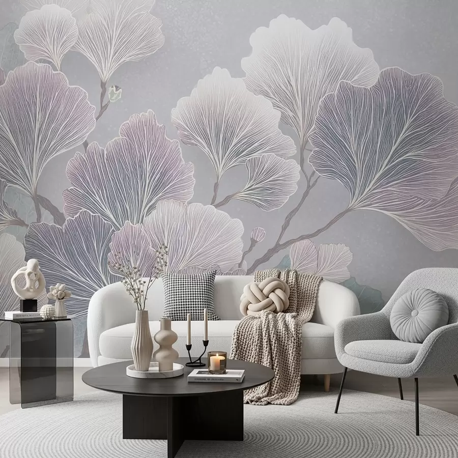 Carta da parati nature Ramo di foglie in tonalità blu 