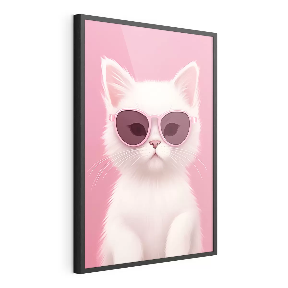 Poster Gatto bianco con occhiali rosa f45145
