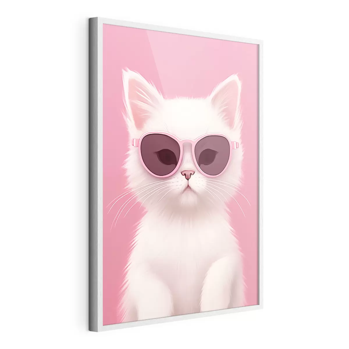 Poster Gatto bianco con occhiali rosa f45145