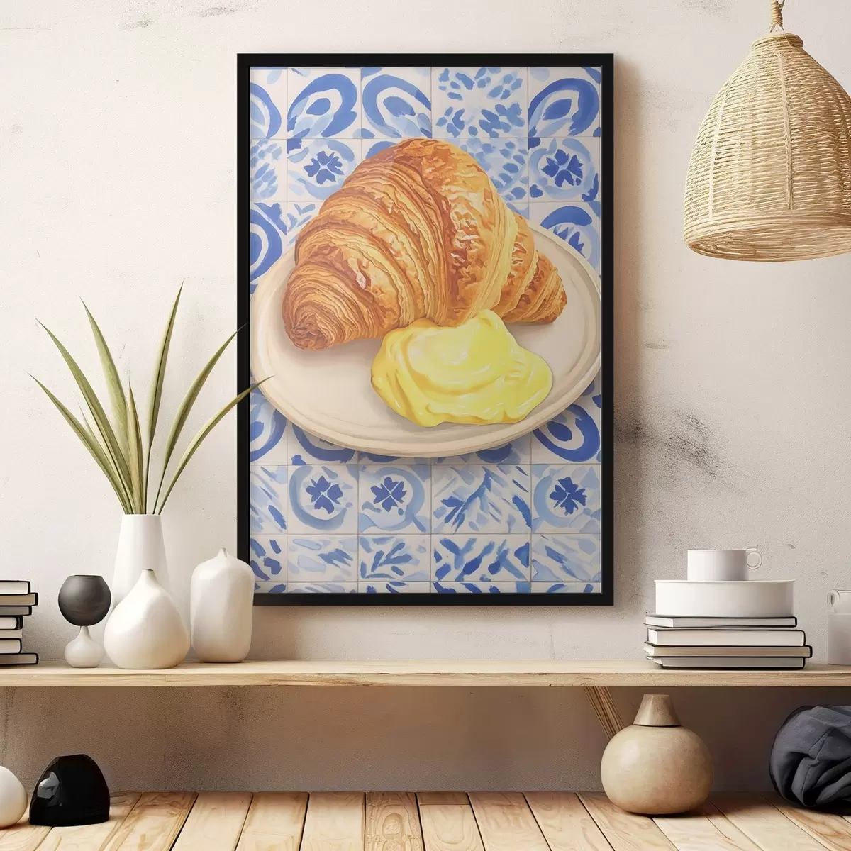 Poster Croissant con burro su un piatto f45146