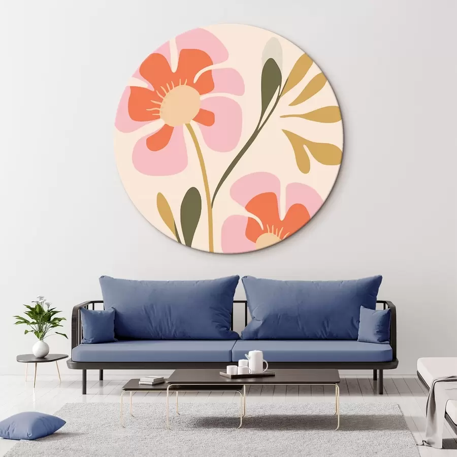 carta da parati Fiori stilizzati rosa e arancione con foglie verdi nr. r45140