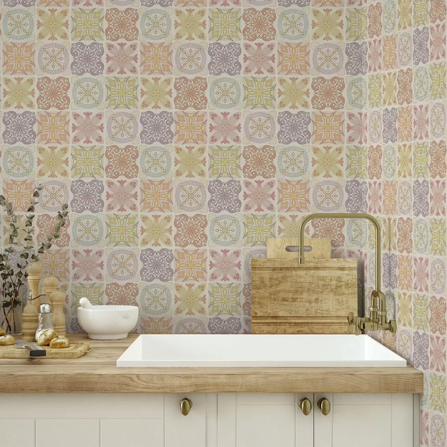 carta da parati Ornamenti di piastrelle geometriche colorate nr. a00284