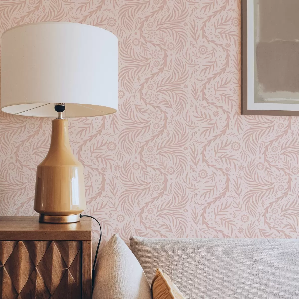 Carta da parati Elementi floreali rosa pallido su sfondo rosa a00290