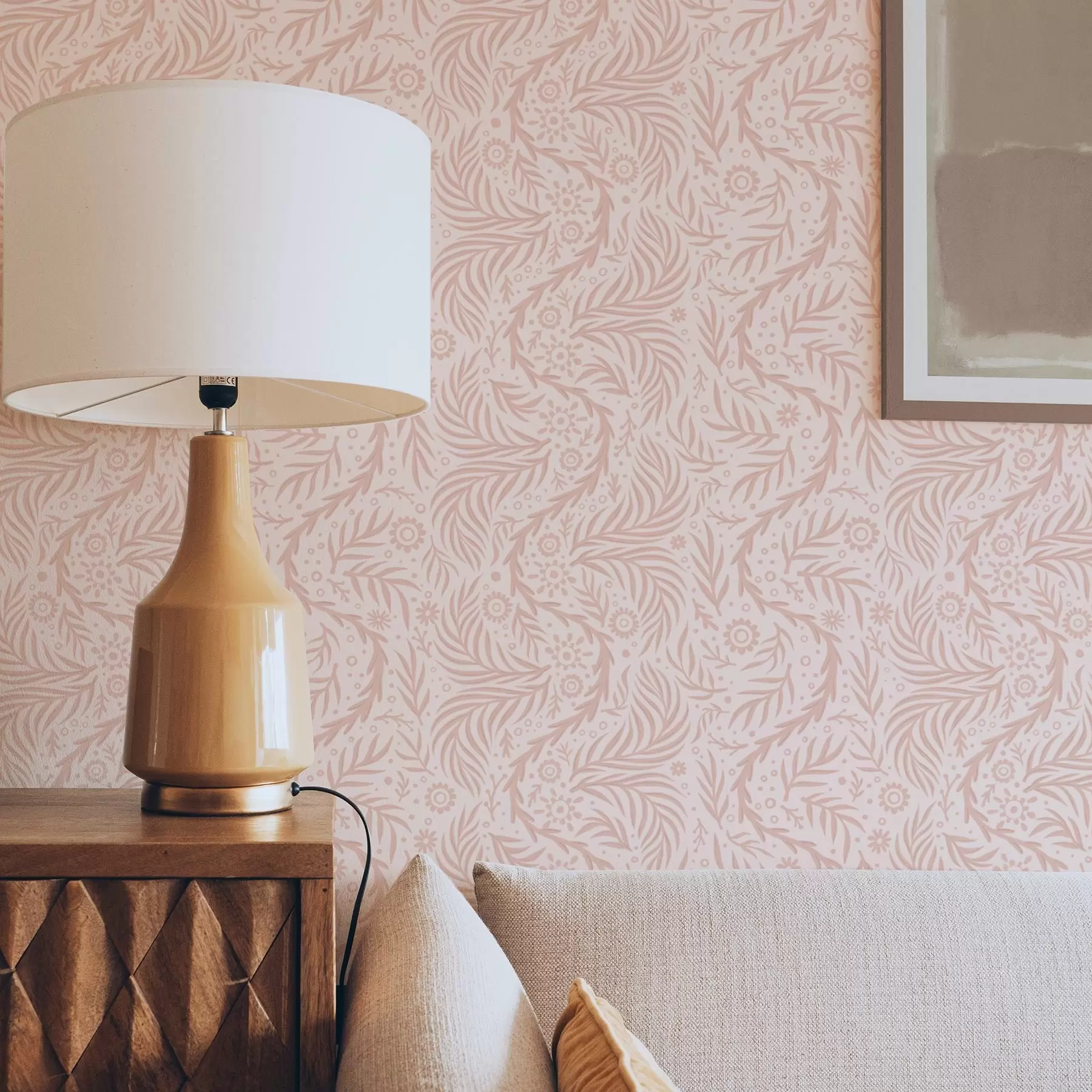 carta da parati Elementi floreali rosa pallido su sfondo rosa nr. a00290