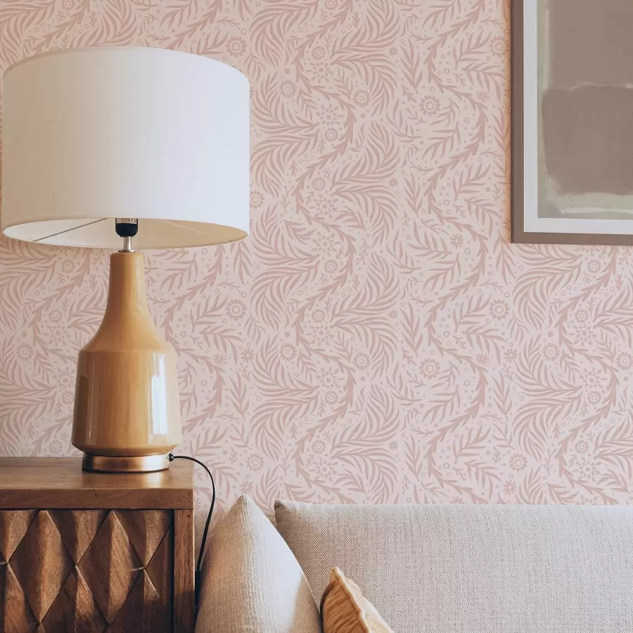 carta da parati Elementi floreali rosa pallido su sfondo rosa nr. a00290