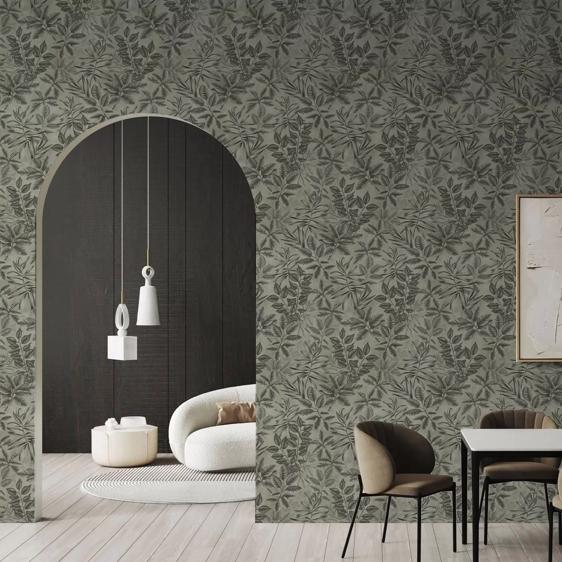 carta da parati Foglie tropicali grigie di varie forme su uno sfondo vintage nr. a00297