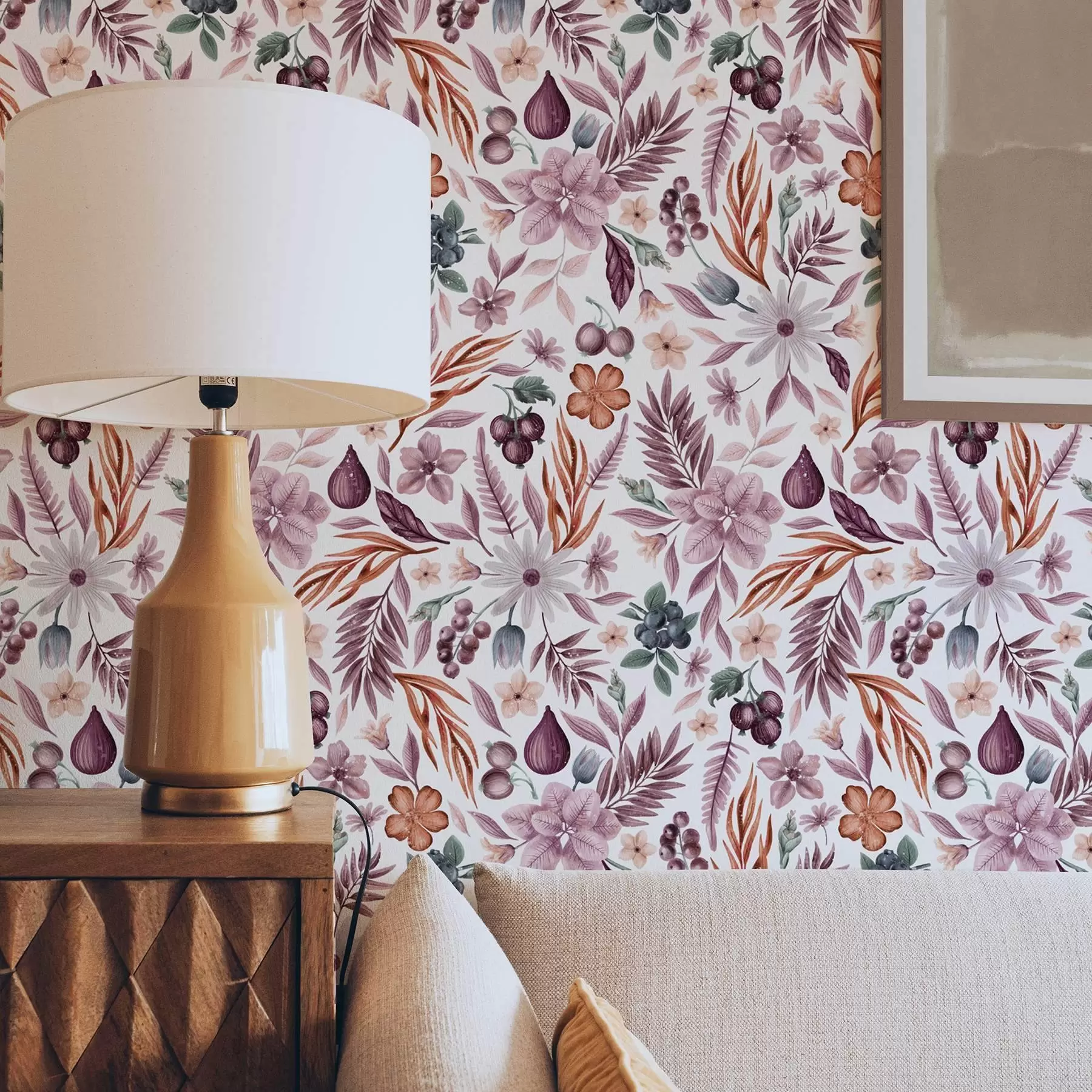 carta da parati Bacche, fiori e foglie luminose in stile acquerello nr. a00298