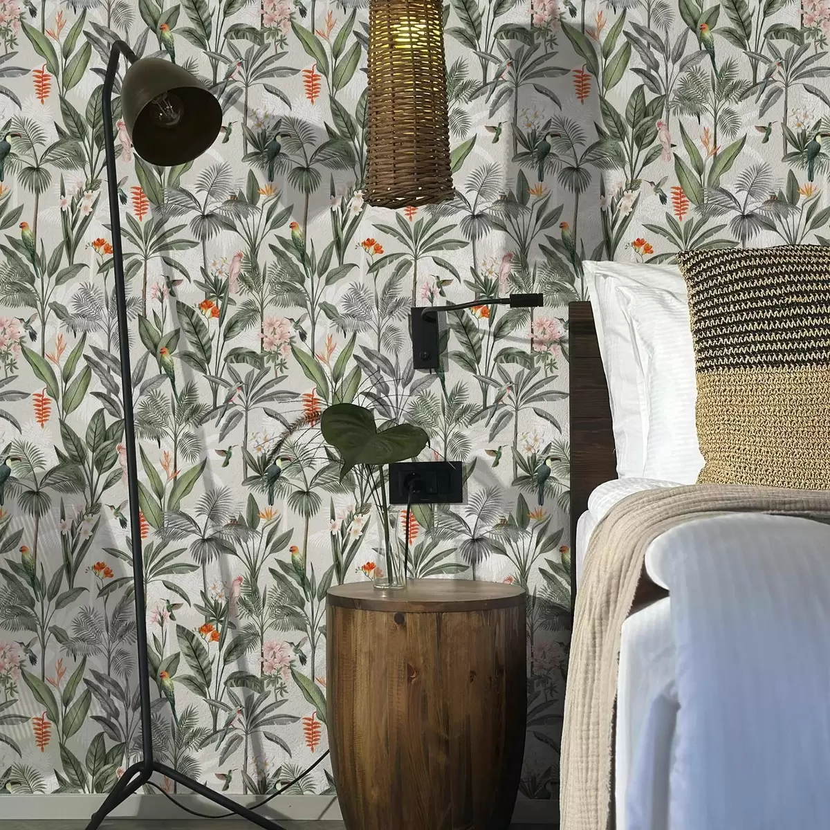 Carta da parati Uccelli tropicali tra le foglie di palma a00308