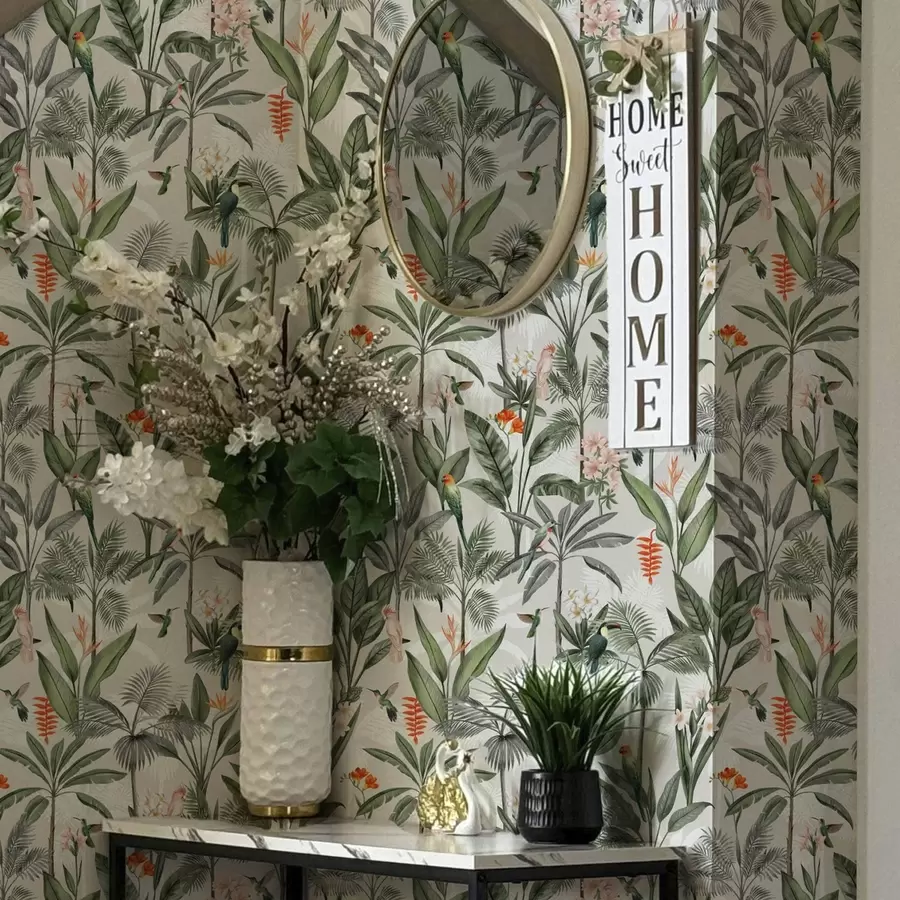 carta da parati Uccelli tropicali tra le foglie di palma nr. a00308