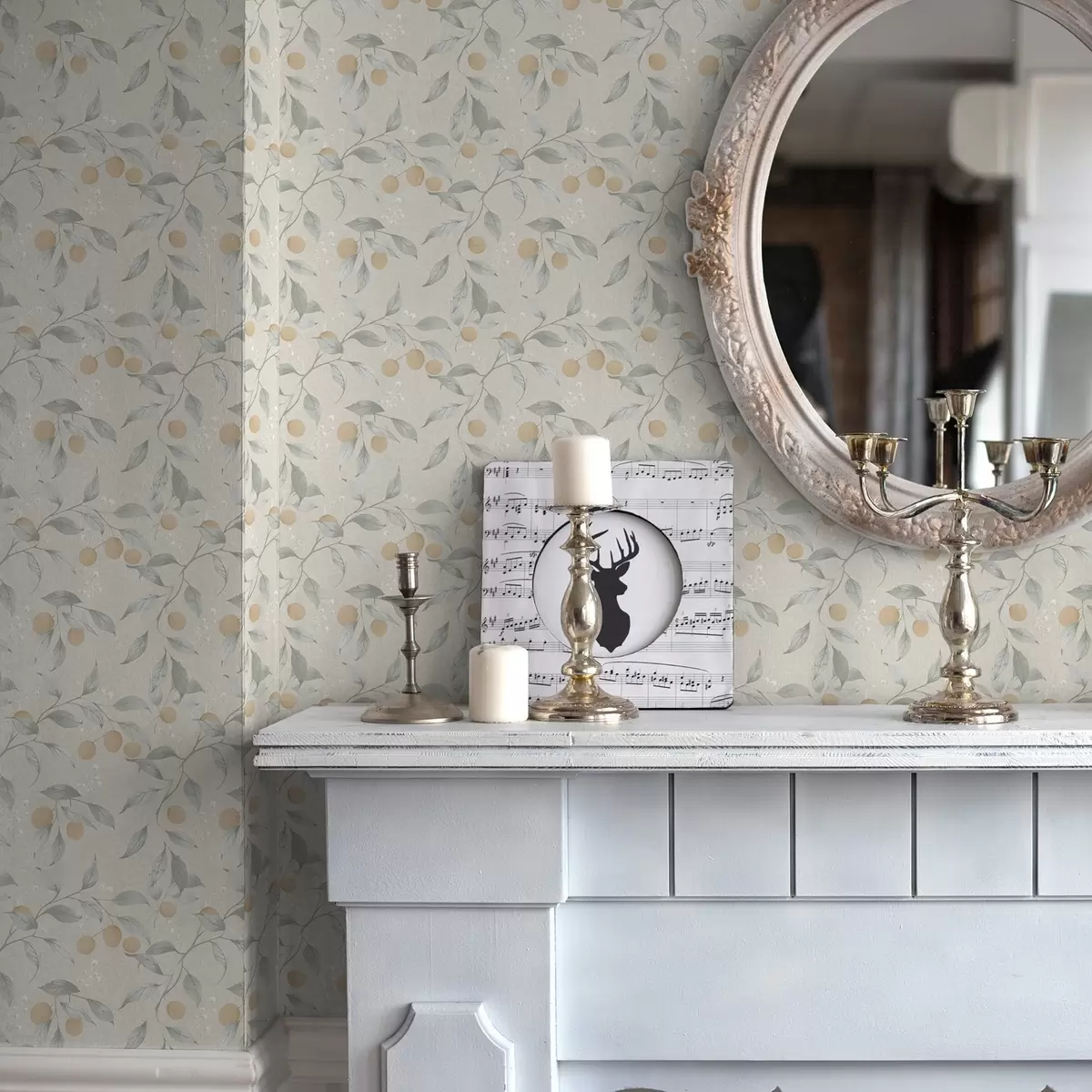 Carta da parati Rami chiari con bacche arancioni a00344