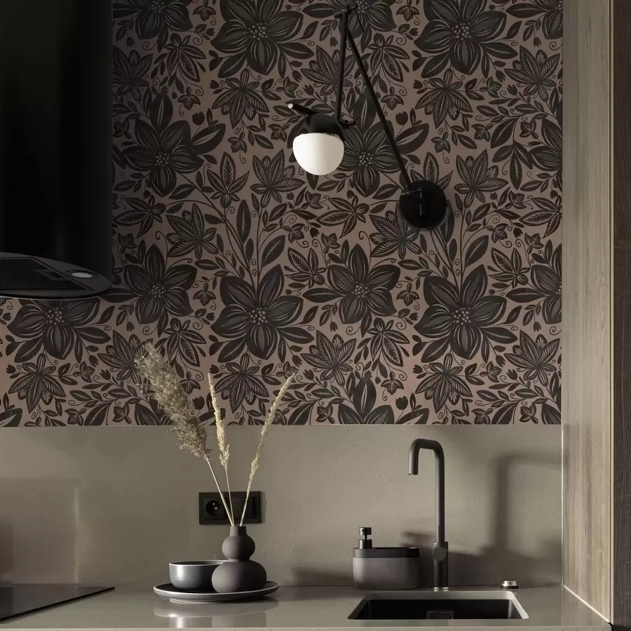 carta da parati Motivo floreale etnico nero e rosa e motivo floreale etnico rosa nr. a00351