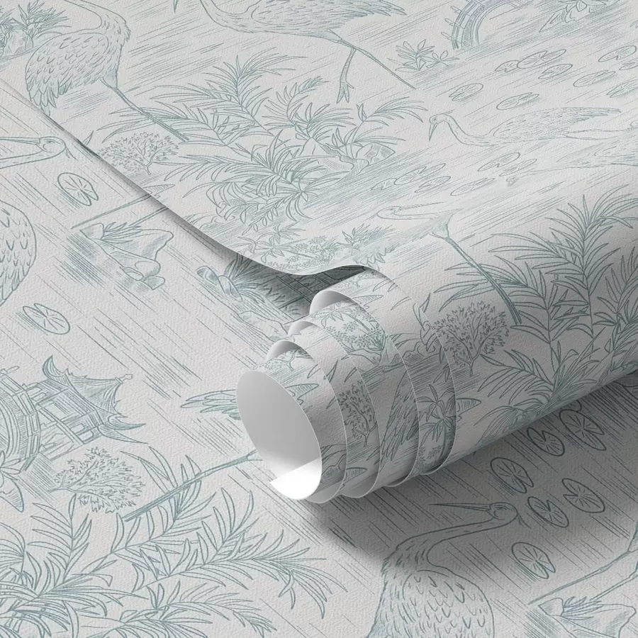 carta da parati Paesaggio asiatico con gru, ponti e fiori di loto nr. a00405