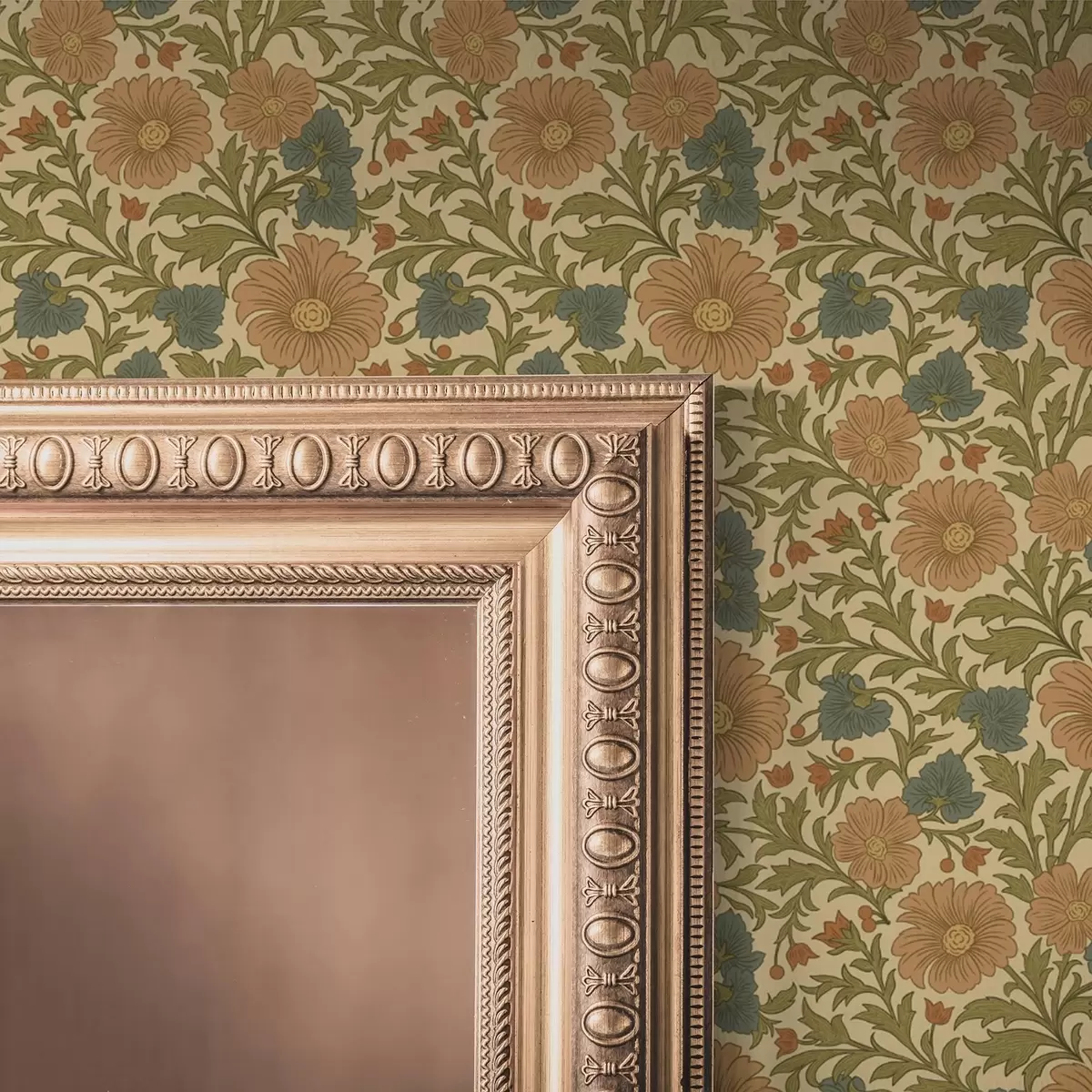 Carta da parati Fiori arancioni con foglie in stile Art Nouveau a00409