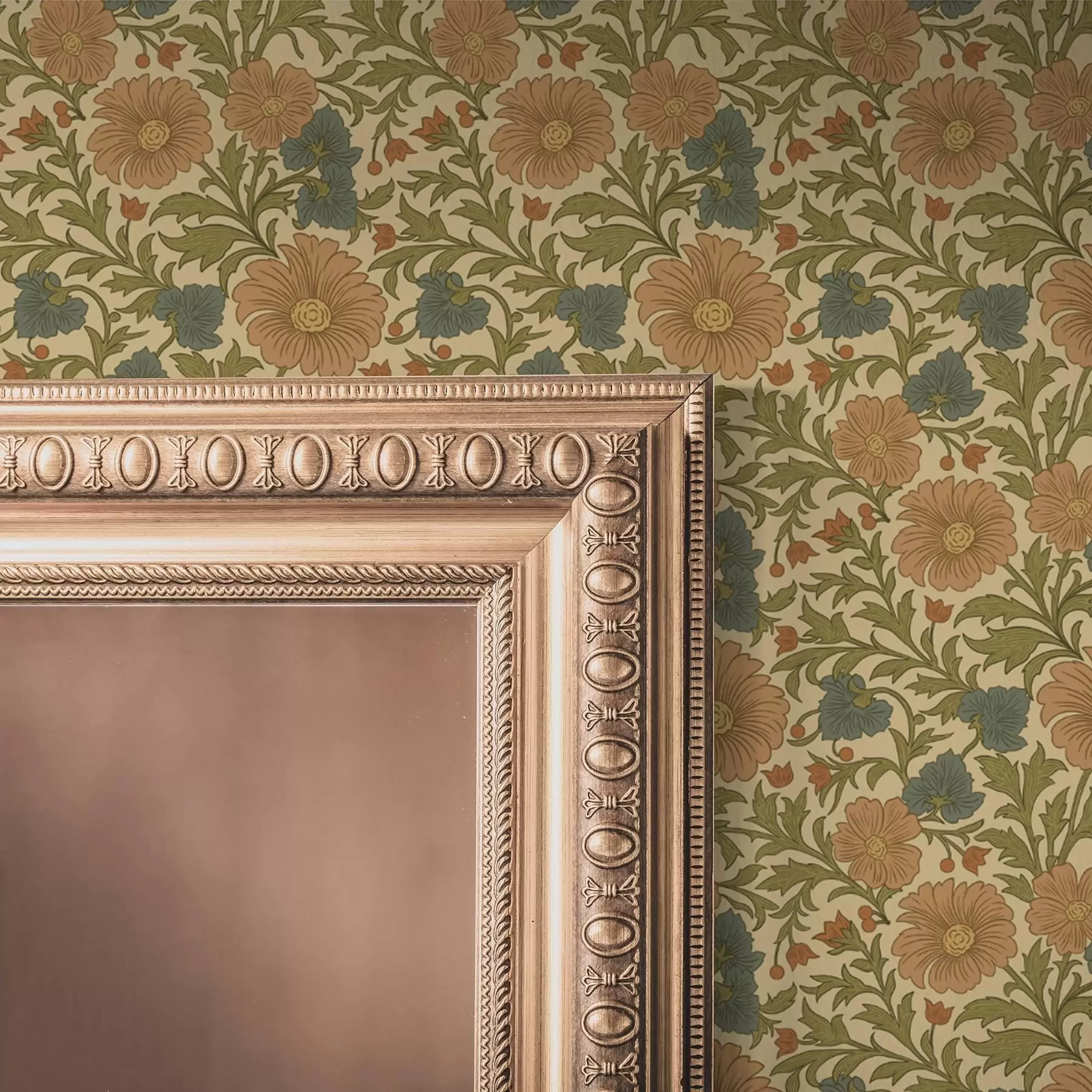 carta da parati Fiori arancioni con foglie in stile Art Nouveau nr. a00409