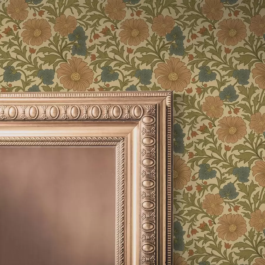 carta da parati Fiori arancioni con foglie in stile Art Nouveau nr. a00409