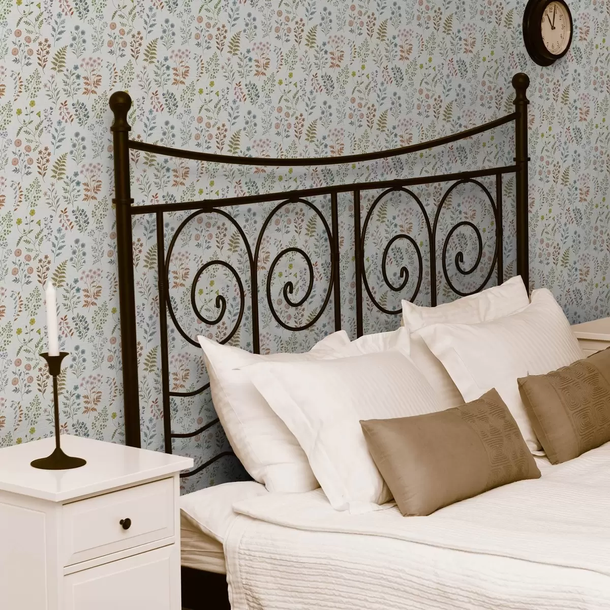 Carta da parati Piante colorate su sfondo bianco a scacchiera a00413