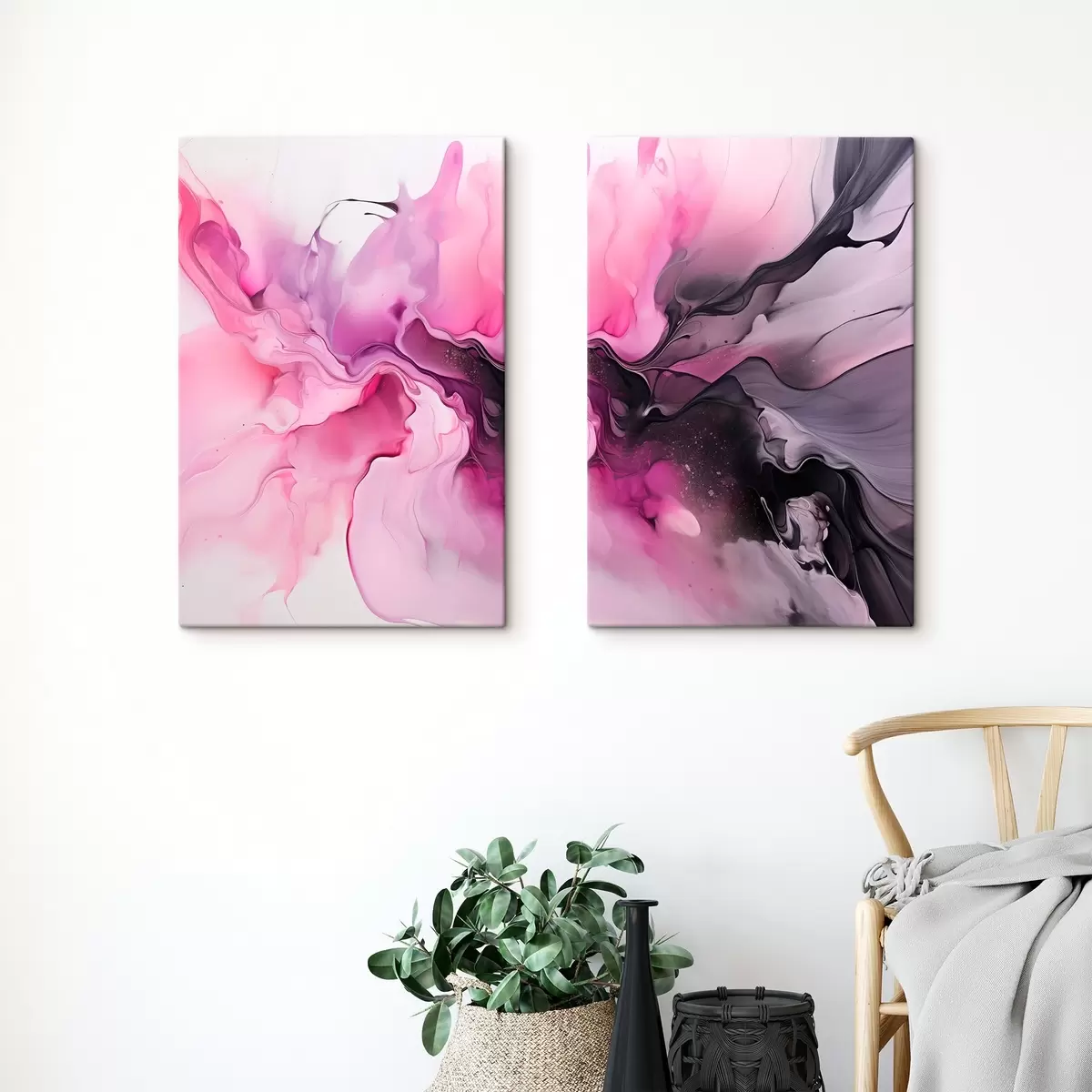 carta da parati Vortici astratti di rosa, viola e nero si fondono in una composizione fluida e organica, creando un senso di movimento  nr. m00532