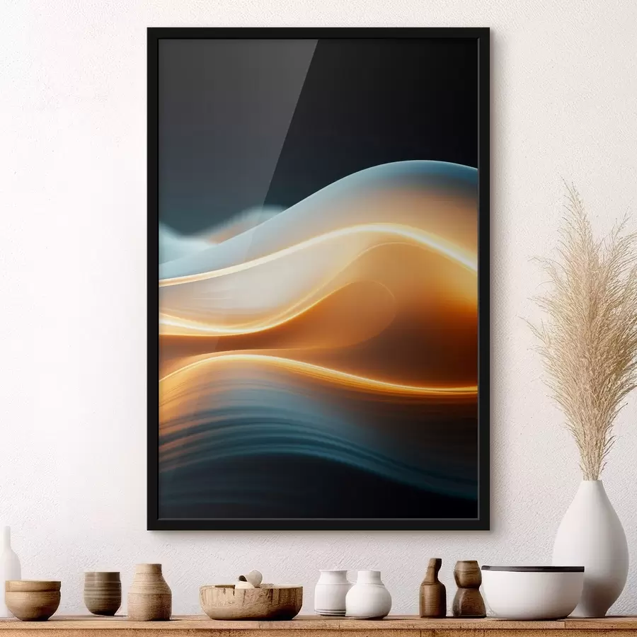 carta da parati Forme astratte e fluide con linee arancioni, curve e linee morbide, composizione dinamica, sfondo scuro nr. f45183