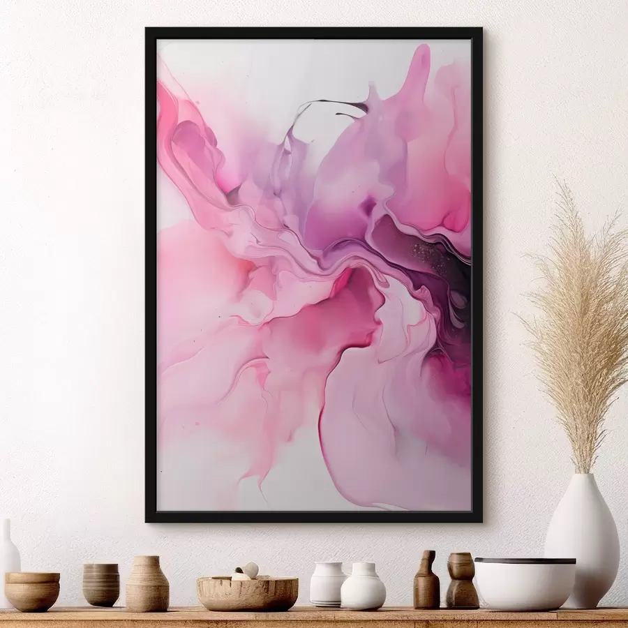 carta da parati Vortici astratti di rosa, viola e nero si fondono in una composizione fluida e organica, creando un senso di movimento nr. f45195