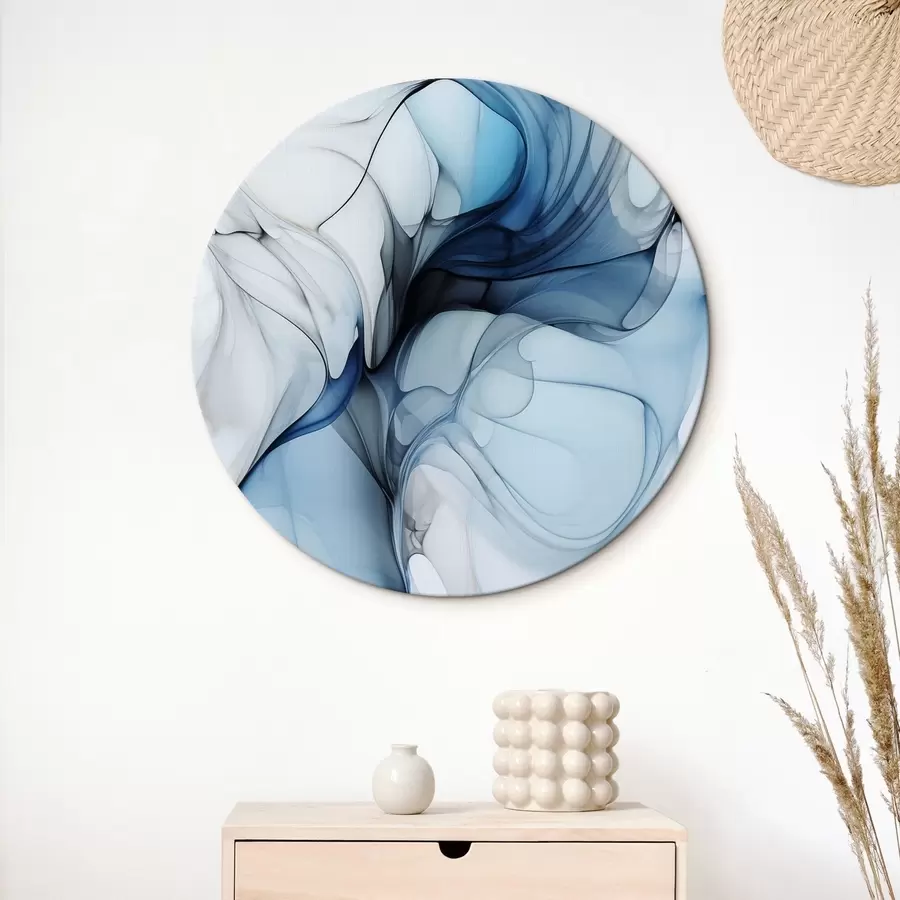 carta da parati Composizione astratta con linee fluide e petali traslucidi nei toni del blu, del bianco e del beige, imitazione di inchiostro ad alcool nr. r45178