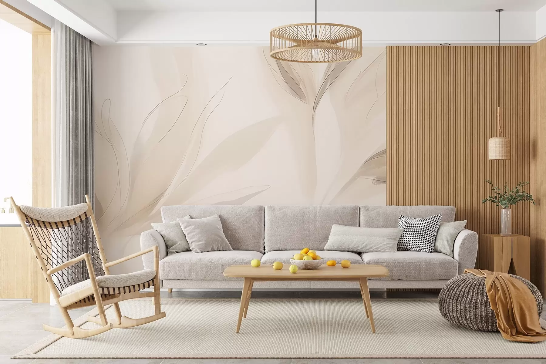 Carta da parati Floreale Foglie astratte e leggere n. w04243