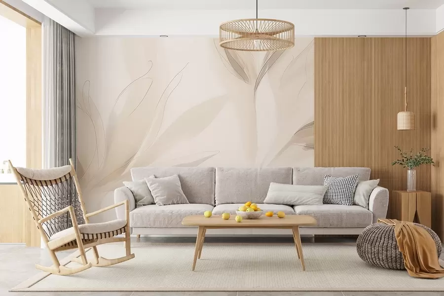 Carta da parati Floreale Foglie astratte e leggere n. w04243