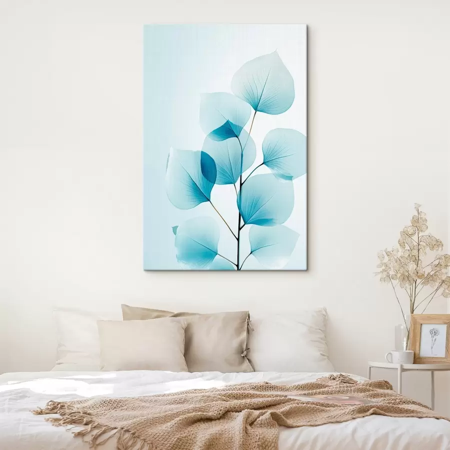 carta da parati Ramo con foglie blu traslucide, con delicate venature visibili, composizione leggera e tranquilla, estetica minimalista nr. s45175