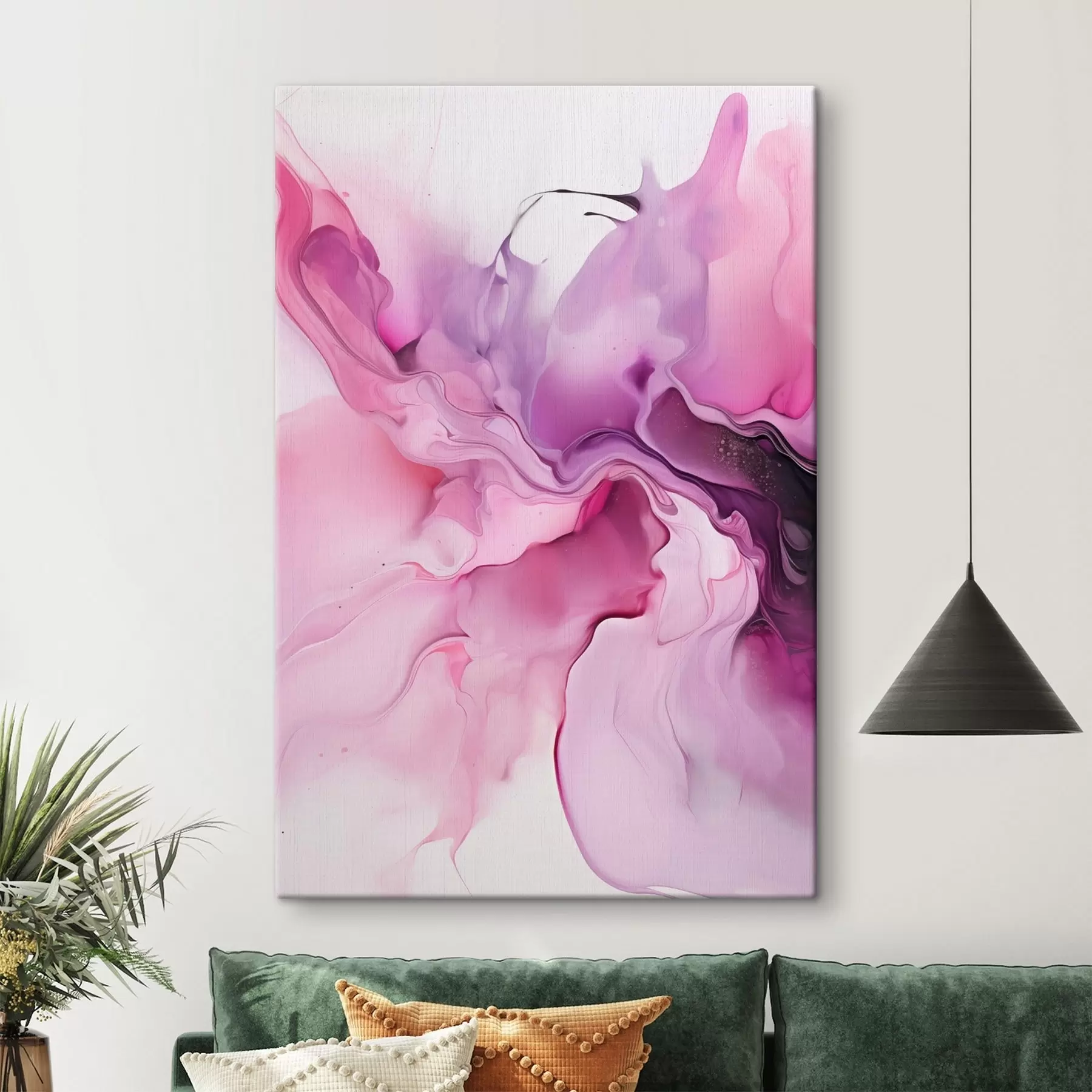 carta da parati Vortici astratti di rosa, viola e nero si fondono in una composizione fluida e organica, creando un senso di movimento nr. s45195