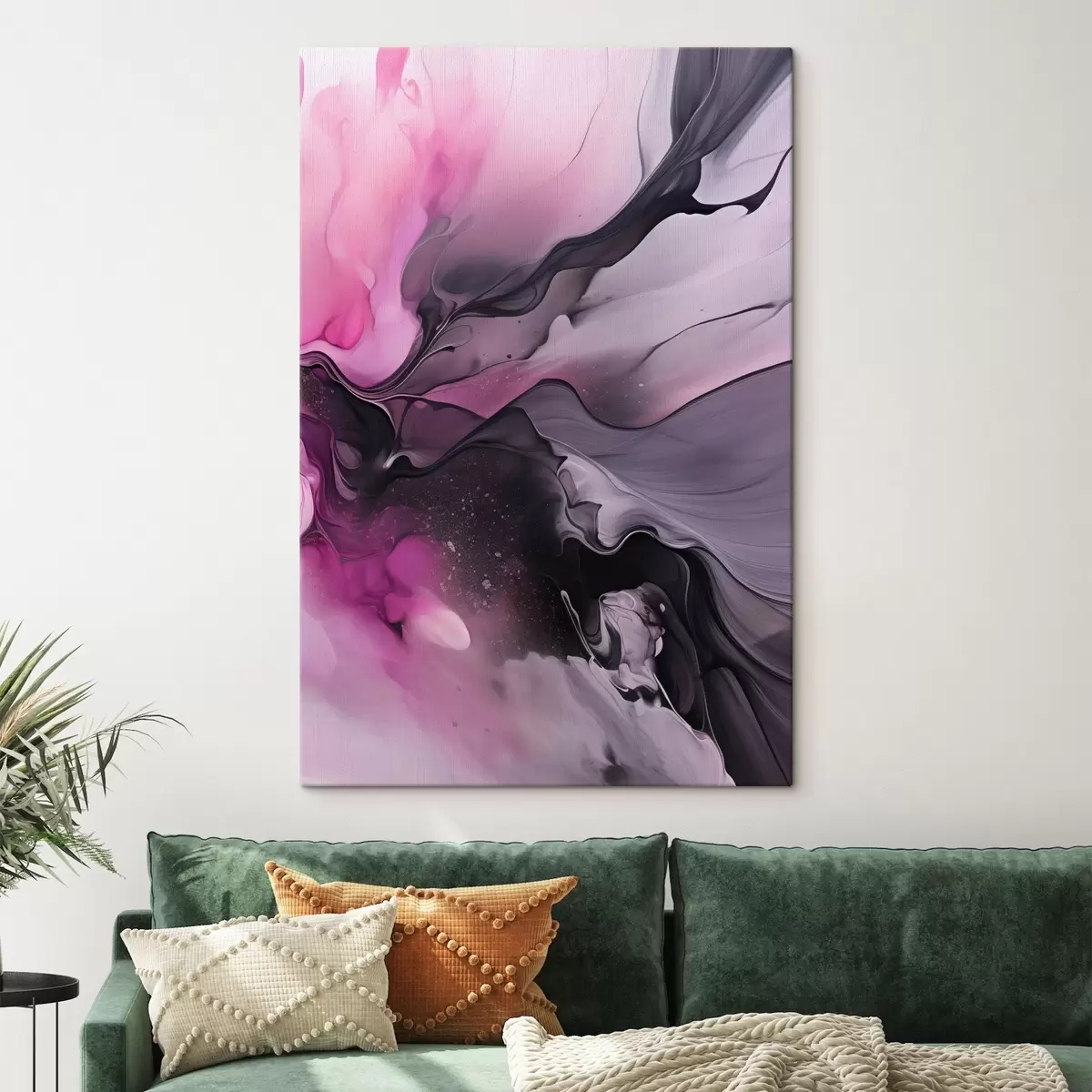 carta da parati Vortici astratti di rosa, viola e nero si fondono in una composizione fluida e organica, creando un senso di movimento nr. s45196