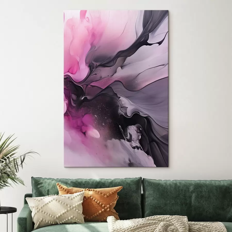 carta da parati Vortici astratti di rosa, viola e nero si fondono in una composizione fluida e organica, creando un senso di movimento nr. s45196