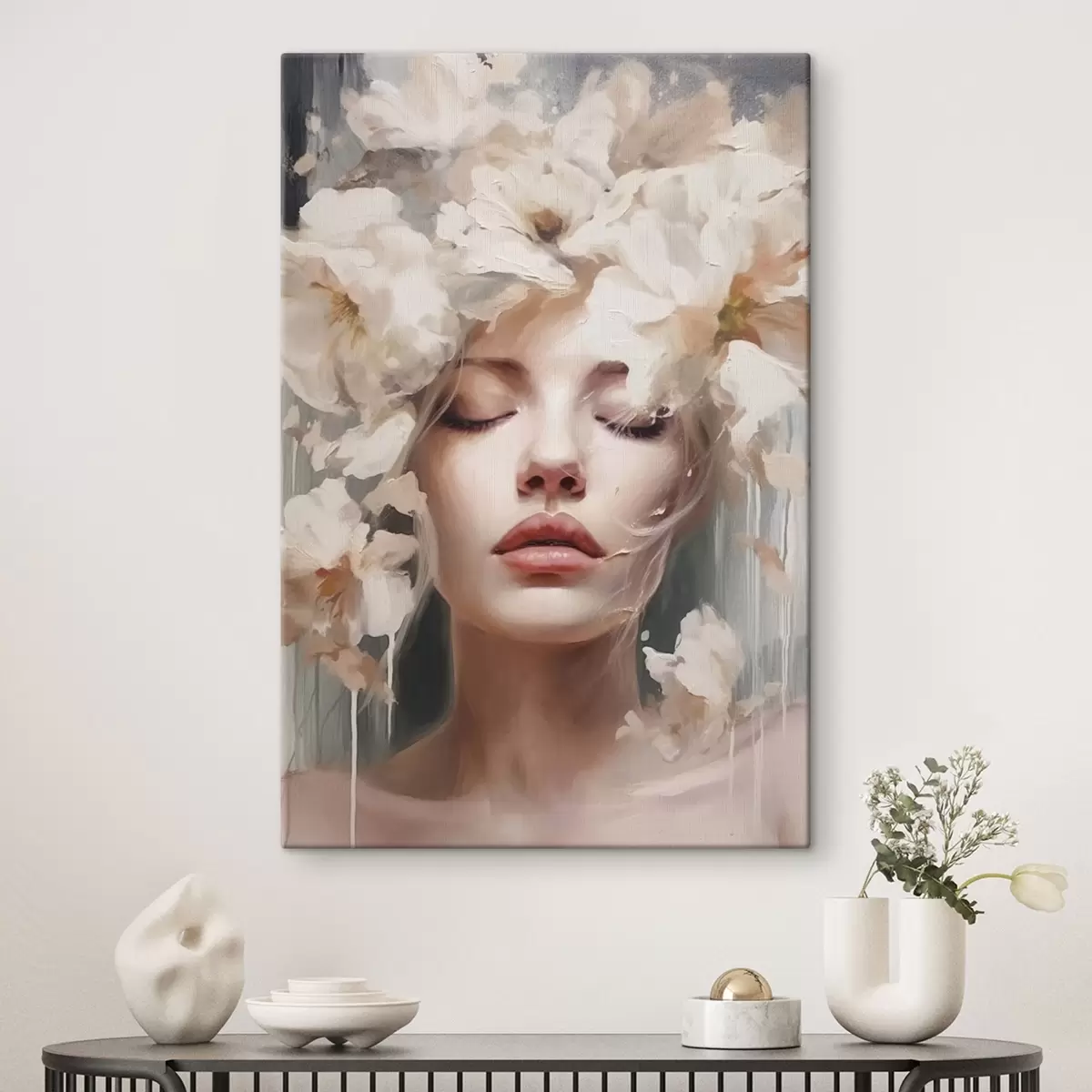 carta da parati Ritratto femminile con fiori bianchi nr. s45218