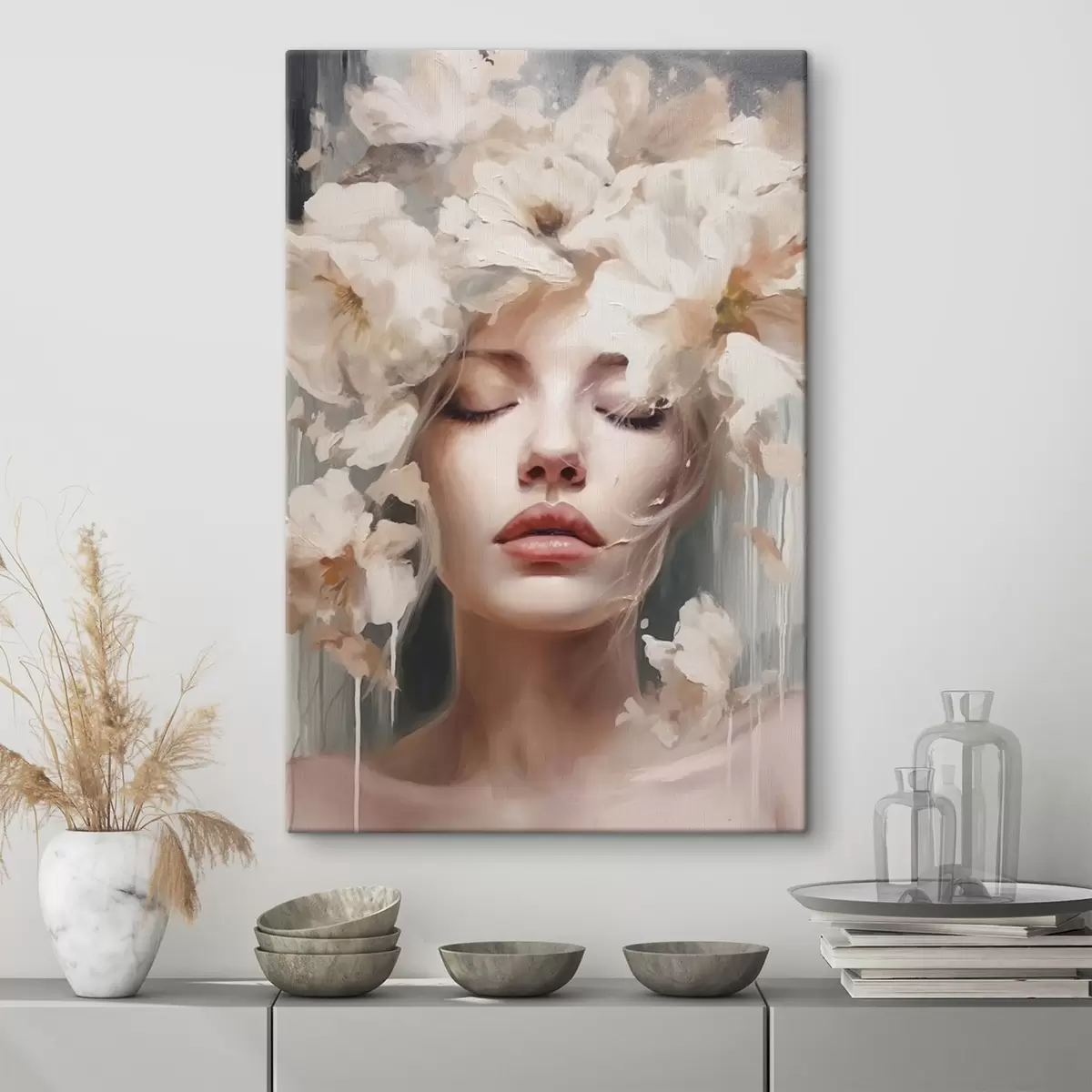 carta da parati Ritratto femminile con fiori bianchi nr. s45218