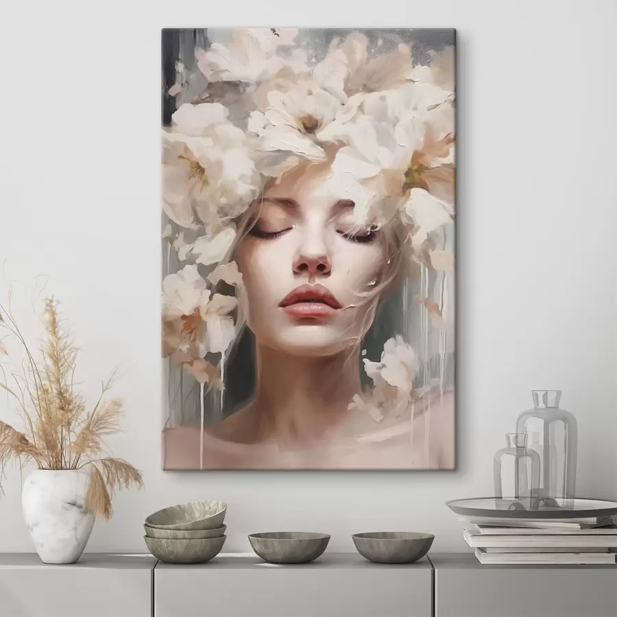 carta da parati Ritratto femminile con fiori bianchi nr. s45218
