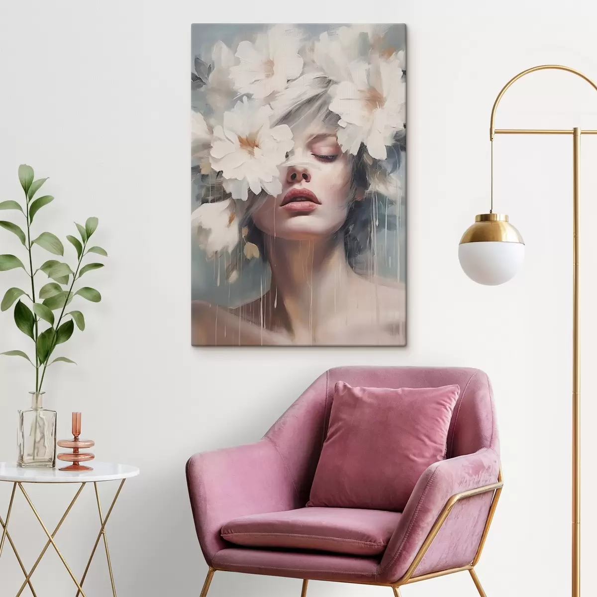 carta da parati Ritratto femminile con fiori bianchi nr. s45219