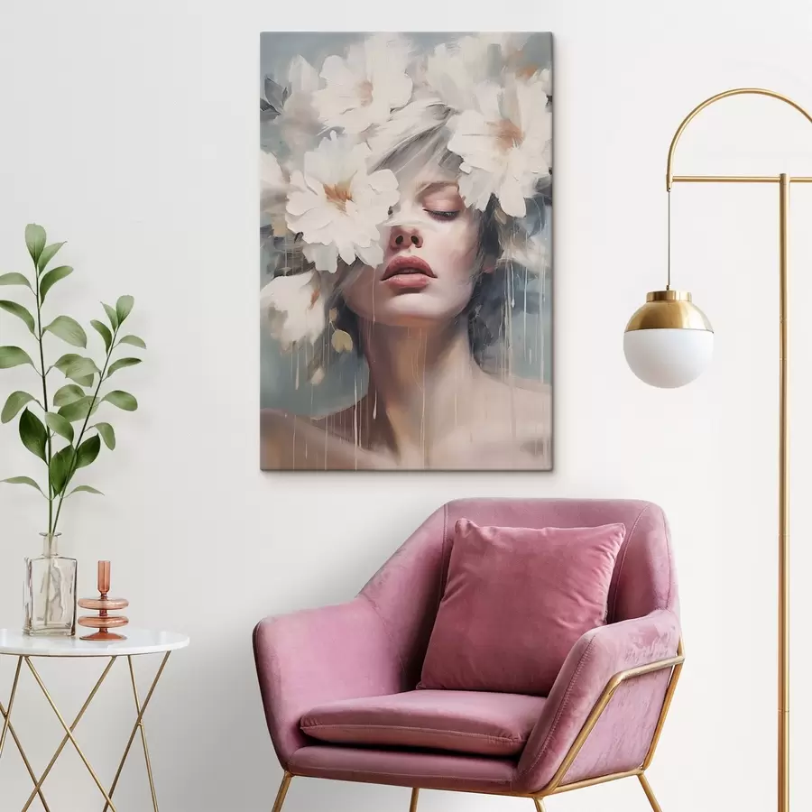 carta da parati Ritratto femminile con fiori bianchi nr. s45219