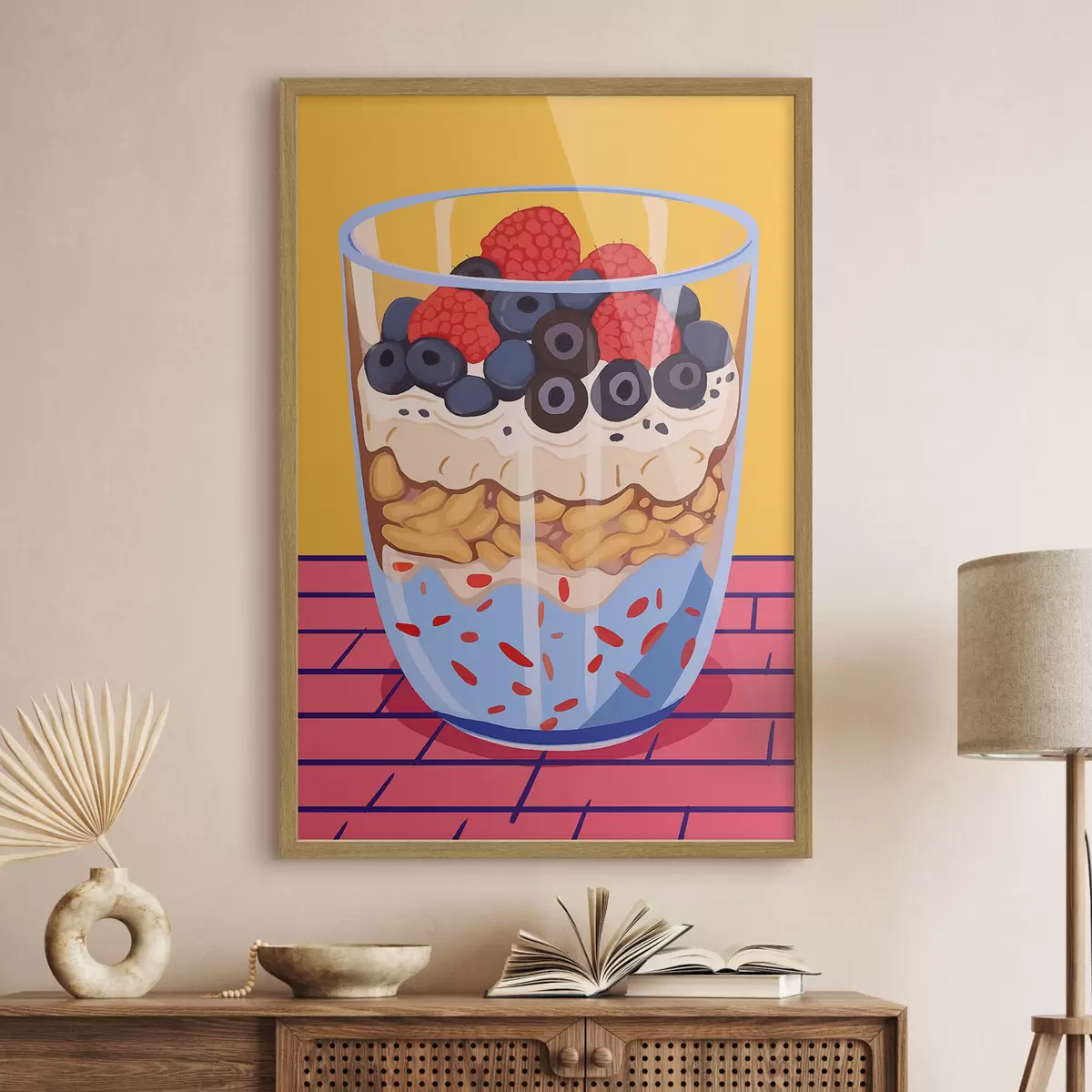 Poster Bicchiere con yogurt, frutti di bosco e cereali f45216