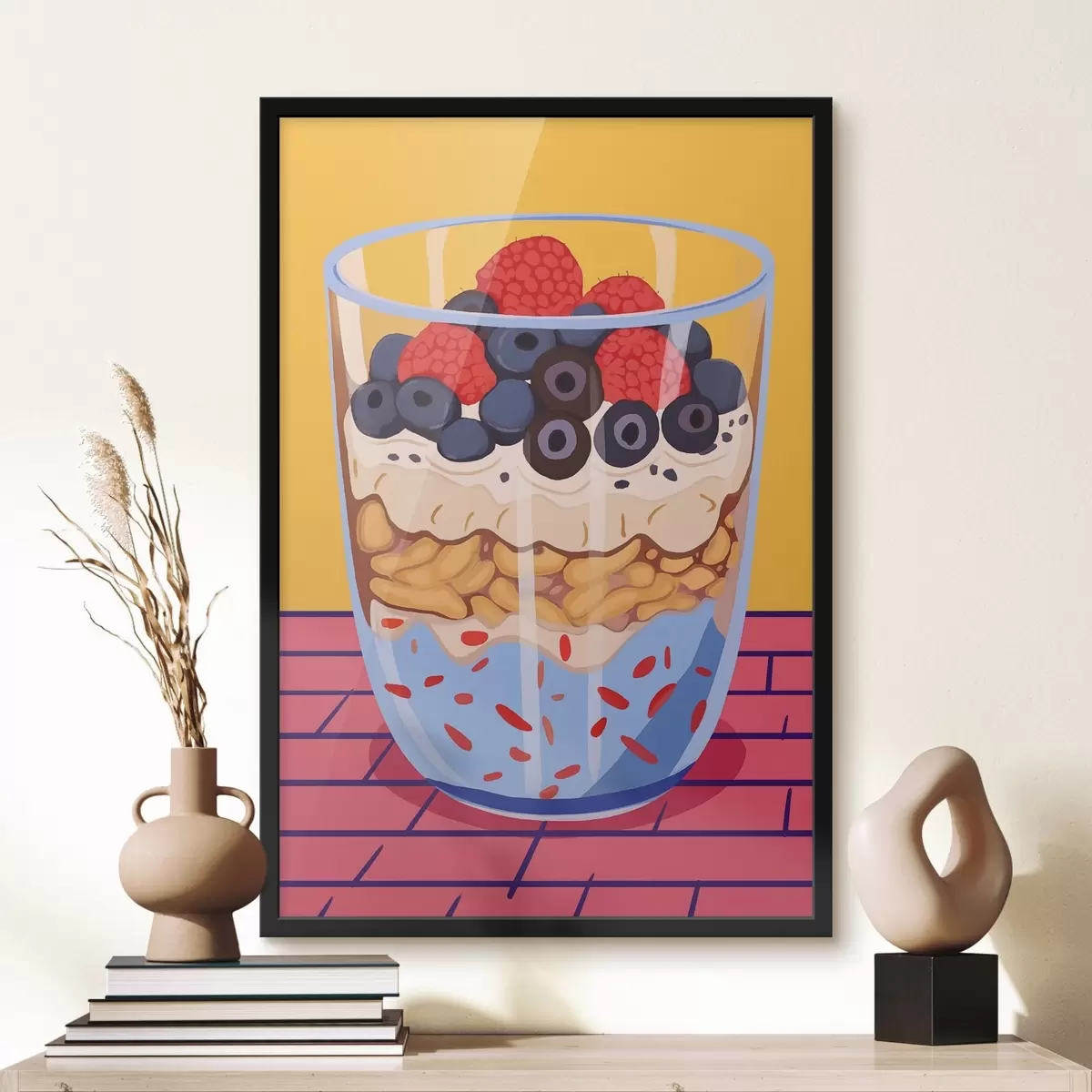 Poster Bicchiere con yogurt, frutti di bosco e cereali f45216