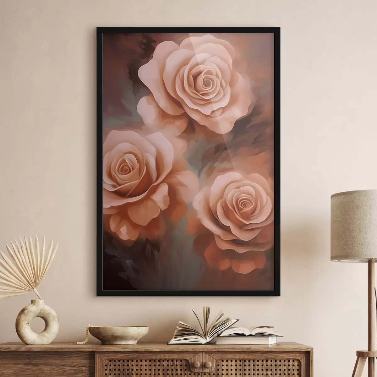 Poster Tre rose rosa su sfondo sfocato f45222