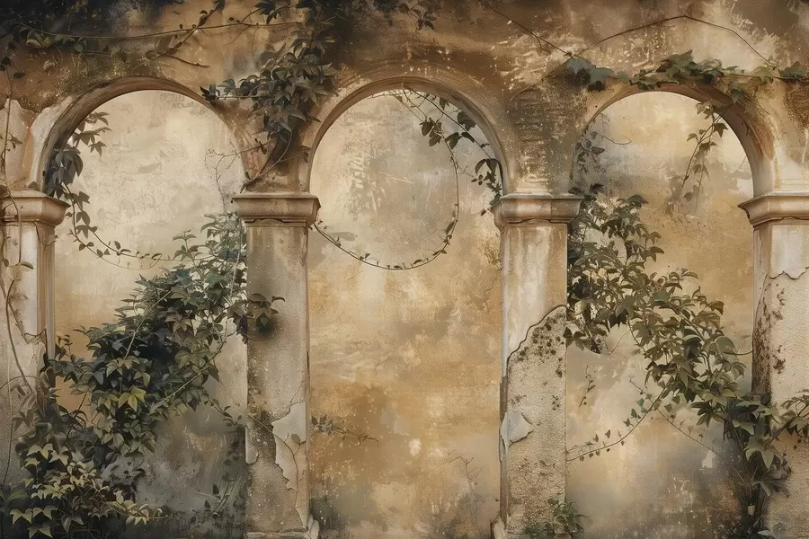 carta da parati archi retrò colorati con edera nr. w04304