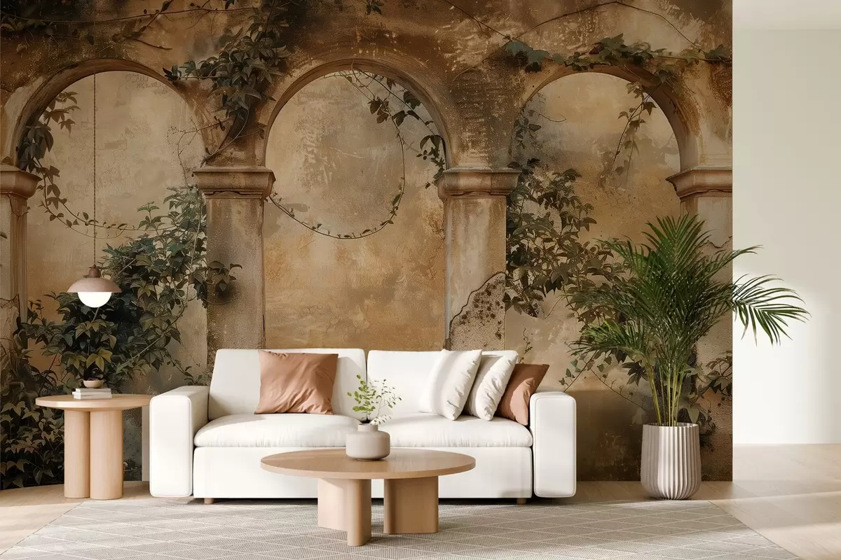 carta da parati archi retrò colorati con edera nr. w04304