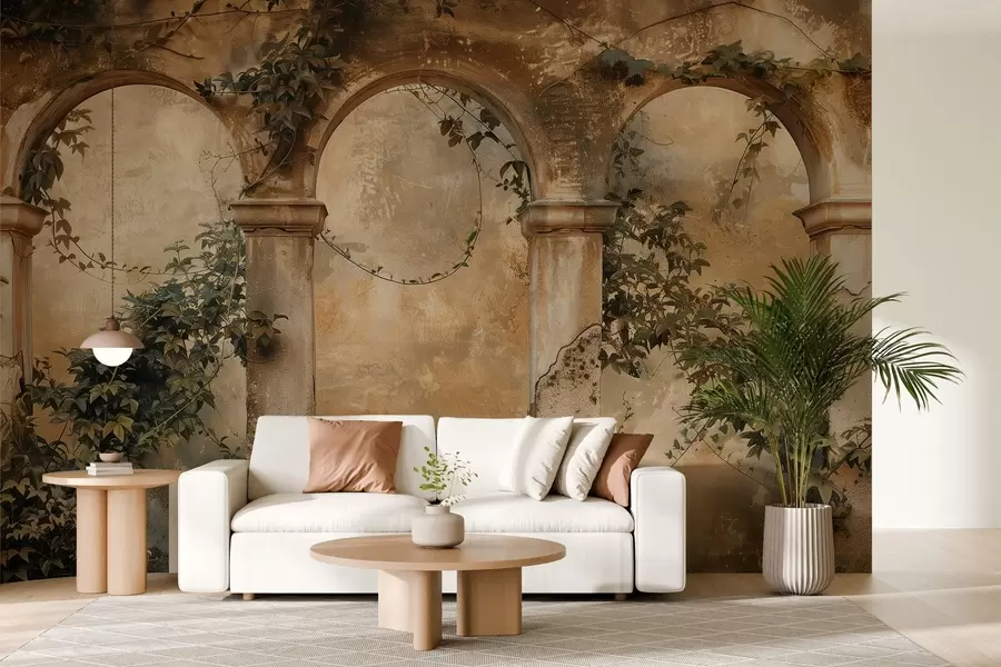 carta da parati archi retrò colorati con edera nr. w04304