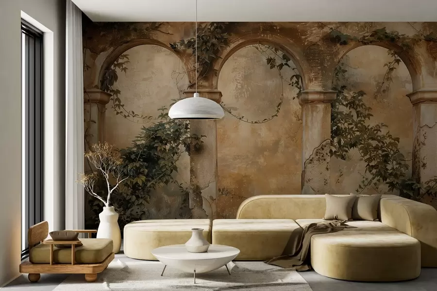 carta da parati archi retrò colorati con edera nr. w04304