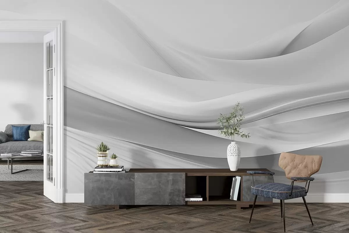 carta da parati Onde in tessuto grigio in stile astratto minimalista nr. w09279v1
