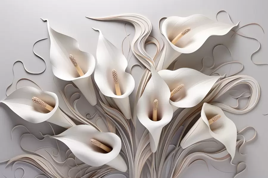 Carta da parati Floreale Calle volumetriche in tonalità crema con effetto 3D n. w09281